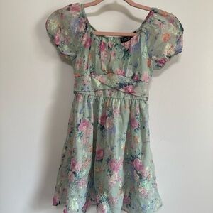 Girls Mint Floral Puff-Sleeve Dress by Trixxie Girl